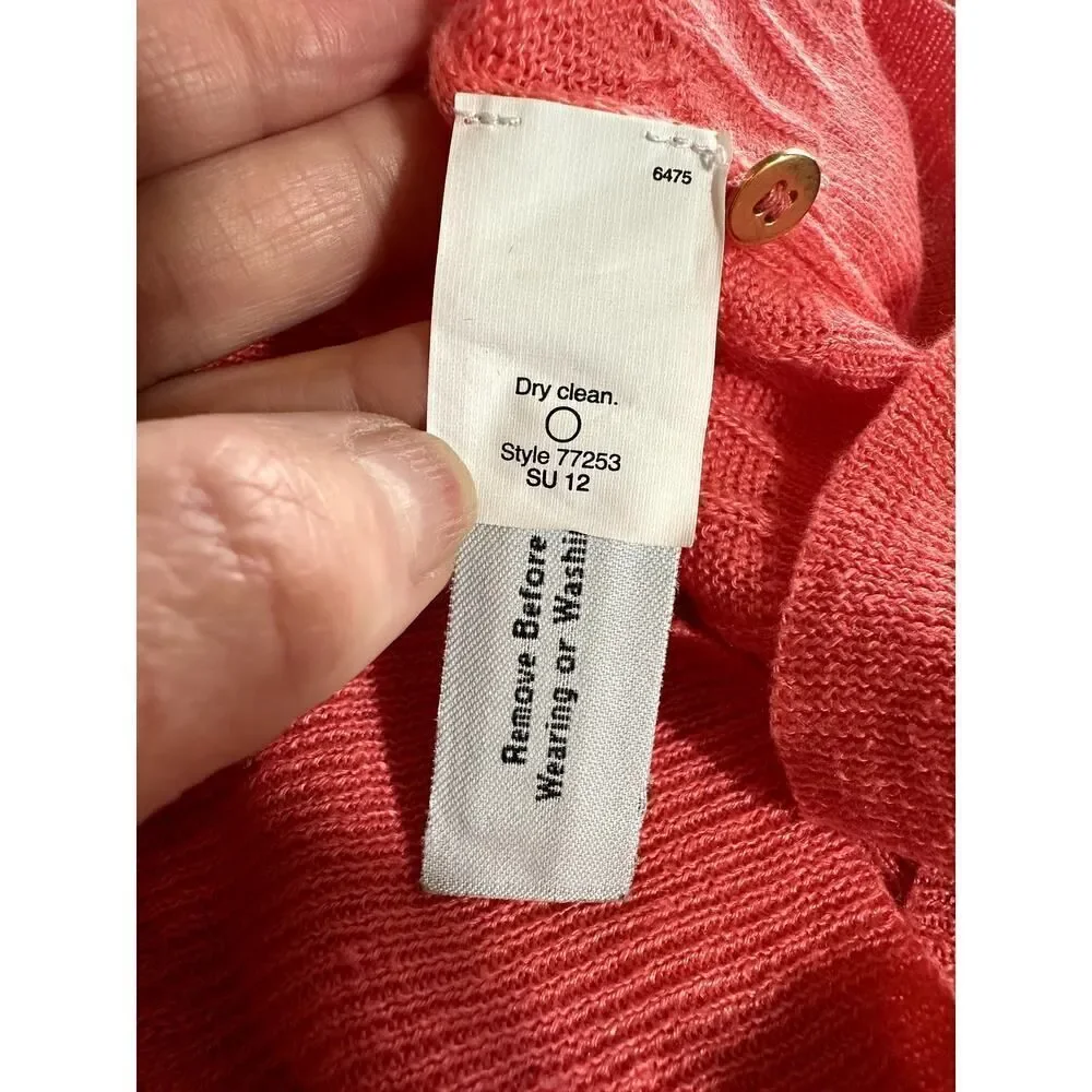 J. CREW Women's Button Front Long Sleeve Cable Knit Linen Cardigan Orange XXS